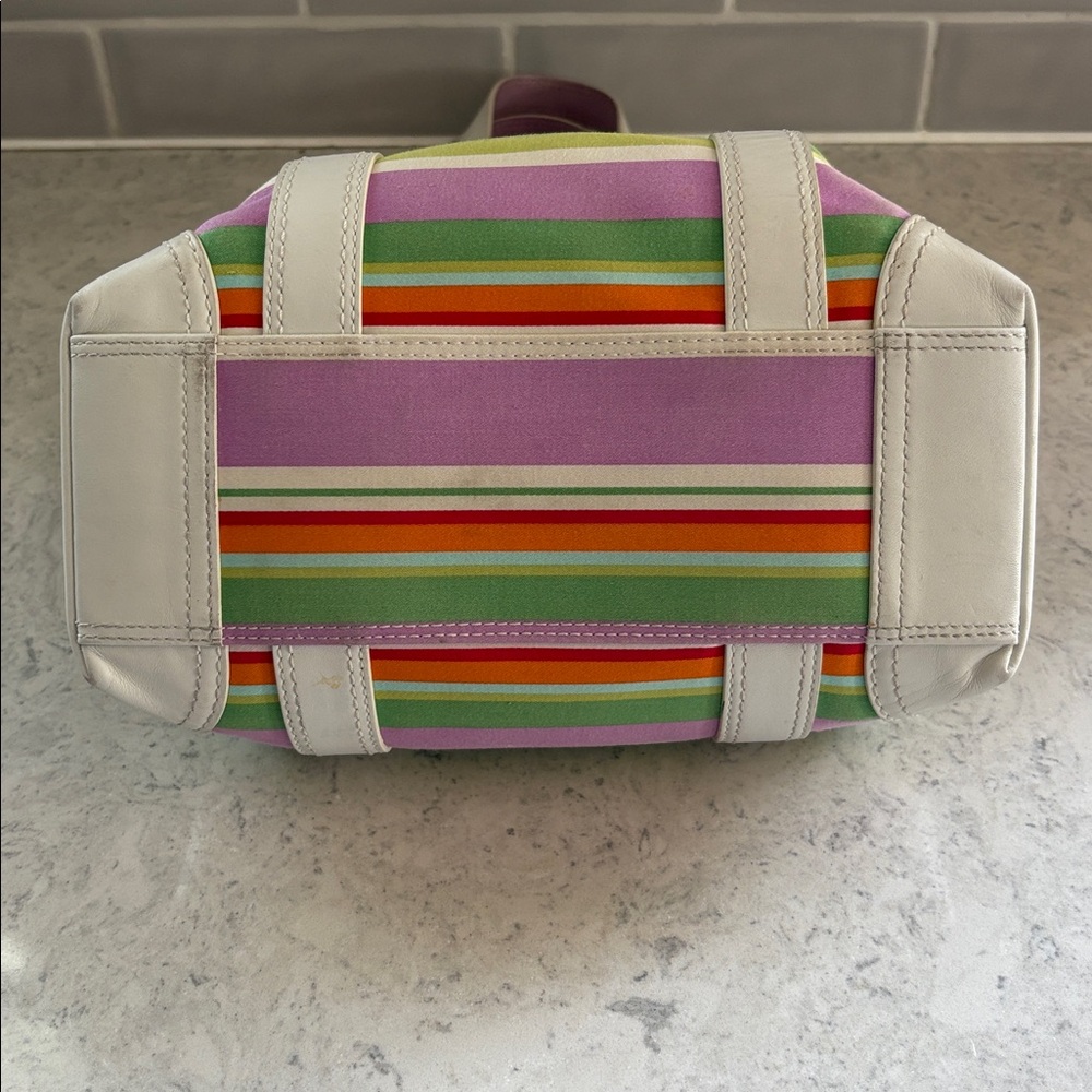Coach Y2K 2007 Hampton Multi-Color Stripe Medium Canvas/ Leather Tote F10705 - Picture 7 of 15